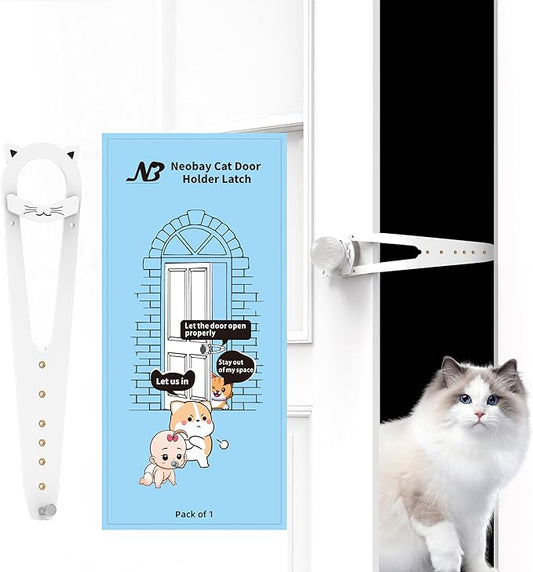 Cat Door Latch with Stabilizer, 7 Sizes Adjustable Cat Door Holder Latch to Keep Dog Out of Litter Box, Economical Alternative of Pet Gates and Interior Cat Door, White, 1 Pack