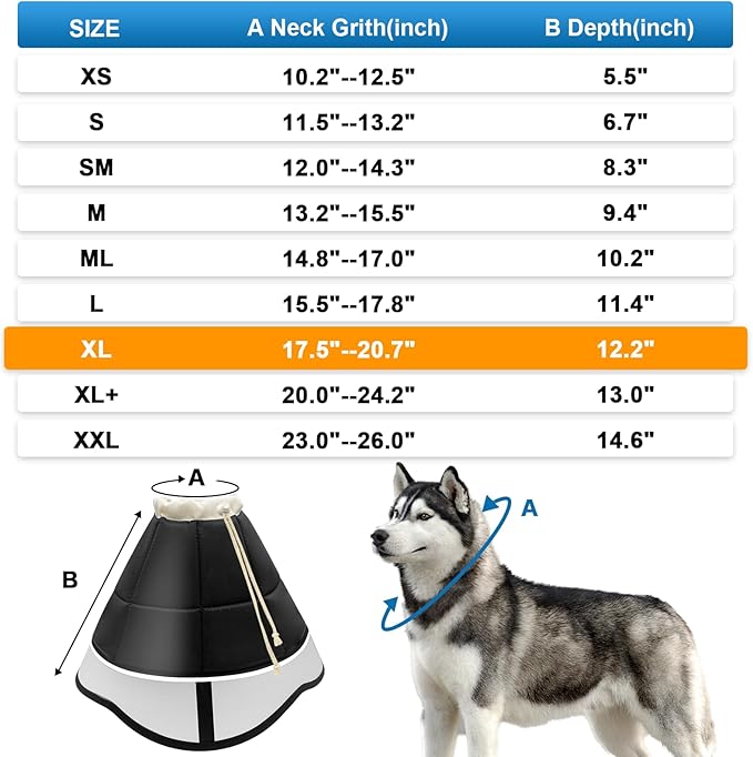 Soft Dog Cone for Dogs After Surgery, Breathable Pet Recovery Collar for Large Medium Small Dogs and Cats, Adjustable Dog Cone Collar, Elizabethan Collar (XL, Black)