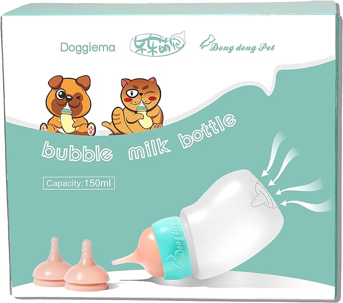 Pet Feeder Bottle,Silicone Feeding Nipple and Syringes for All Breed of Puppies,Kittens and Other Animals (150ml Bottle+3 Sizes Nipple(S/M/L)+1 Syringe)