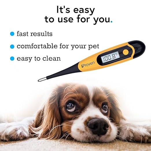 iProven Dog & Cat Thermometer for Accurate Fever Detection, Comfortable Flexible Tip, Waterproof Pet Thermometer, Fast Readings in 20 sec, Whelping and veterinary supply, DTK-117Y