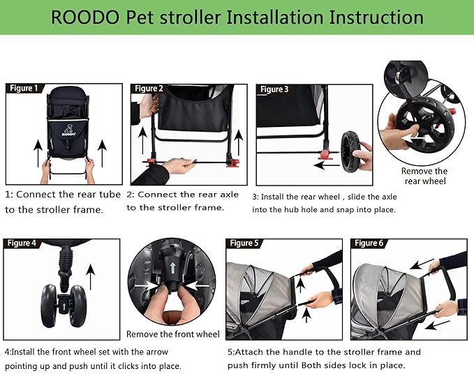 ROODO Dog Stroller 3Wheel Pet Stroller Cat Stroller Lightweight Foldable Portable Compact Jogger Pet Gear Puppy Travel Pet Stroller Suitable for 30lbs Small Dogs and Cats(Green)