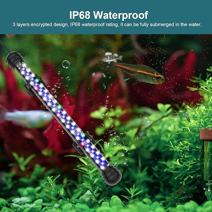Led Aquarium Light with Timer, Submersible Aquarium Lights for Fish Tank, Fish Tank Light with Auto On/Off, 3 Lighting Modes, Adjustable Brightness (22.8 in for 24-43inch Planted Tank), 12W