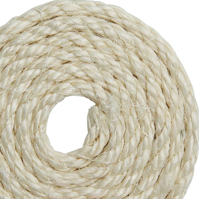 Natural Sisal Rope 1/4 Inch 32-Feet for Cat Tree Tower Repair and Replace Scratching Post, DIY Hemp Twine Rope for Cat Scratching Furniture Window Perch and Crafts Gardening Home Decorating