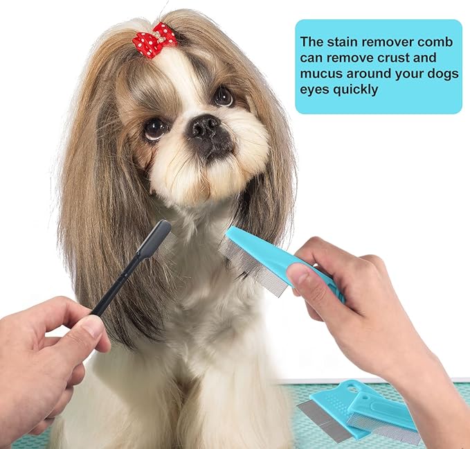 5 Pieces Dog Eye Combs Tear Stain Remover Combs Pet Grooming Comb for Small Dogs Gently Removing Eye Mucus and Crust (Light Blue, Black)