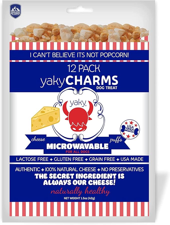 Himalayan Dog Chew YakyCharms Cheese Popcorn Dog Treats | Dog Training, Treats for Dogs, 100% Yak Cheese | Microwavable, Gluten, Grain, Lactose Free, USA Made | 12 Pack, White