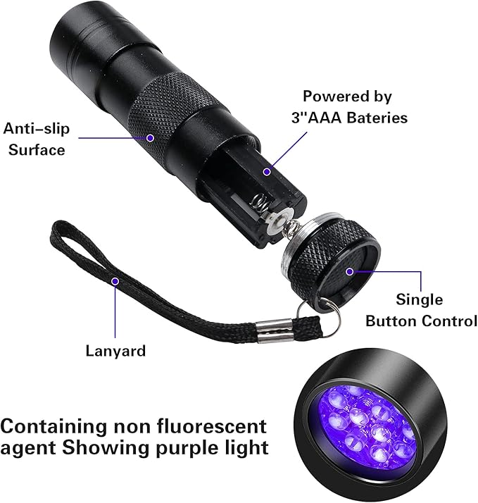 SEVENKA Black Light Flashlight, 2 Pack 12 LED UV Blacklight Flashlight, 395nm Handheld Mini Torch Light, Professional Urine Detector for Dog Pet Urine Stains, Bed Bugs and Scorpions.