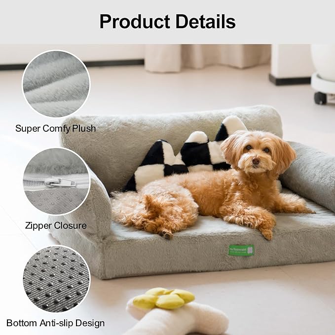 MEWOOFUN 34.6" Orthopedic Dog Bed Sofa for Small Medium Dogs, Egg- Foam Dog Couch with Removable Washable Cover and Non-Slip Bottom (Large, Grey)