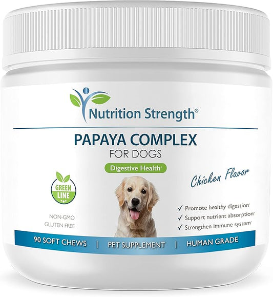 Papaya for Dogs Digestive Enzyme Complex to Support Normal Intestinal Function, Boost Immunity, with Organic Papaya Fruit + Papain, Protease & Amylase, 90 Soft Chews