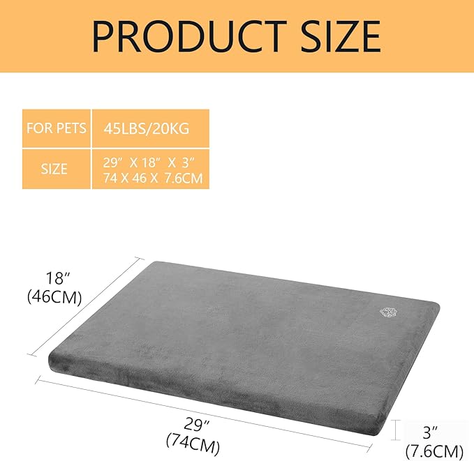 EMPSIGN Stylish Dog Bed Mat Dog Crate Pad Mattress Reversible (Cool & Warm), Water proof Linings, Removable Machine Washable Cover, Firm Support Pet Crate Bed for Small to XX-Large Dogs, Grey