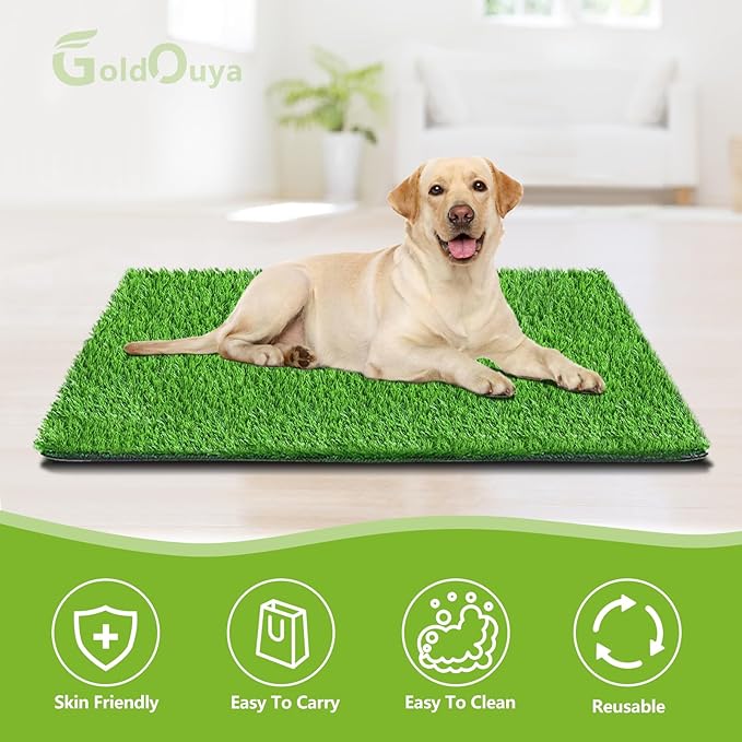 Dog Grass Pee Pad, 33.5 x 21.3Inch Artificial Grass for Dogs Reusable for Dog Potty Training, Dog Grass Pad with Drainage Holes for Indoor/Outdoor (1 Pack)