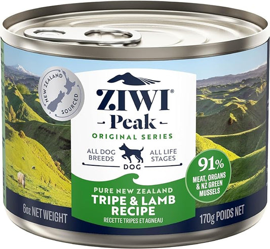 ZIWI Peak Canned Wet Dog Food – All Natural, High Protein, Grain Free, Limited Ingredient, with Superfoods (Tripe & Lamb, Case of 12, 6oz Cans)