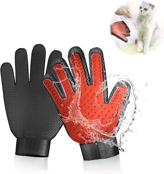 Pet Grooming Glove Hair Remover Brush Gentle Deshedding Efficient Pet Mitt Pet Massage Gloves Left & Right Hand Draw Dogs Cats Horses Long Short Fur (1Pair Left & Right Hand)