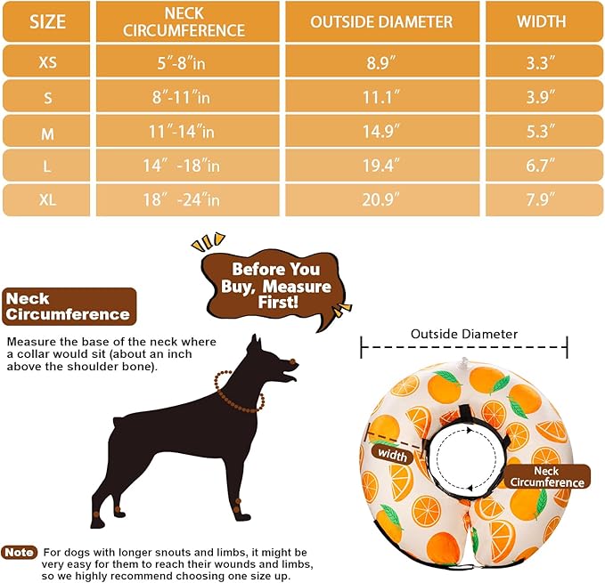 Dog Cone Collar for Small Medium Large Dogs for After Surgery, Pet Inflatable Neck Donut Collar Soft Protective Recovery Cone for Dogs and Cats - Alternative E Collar Does Not Block Vision - Orange,L