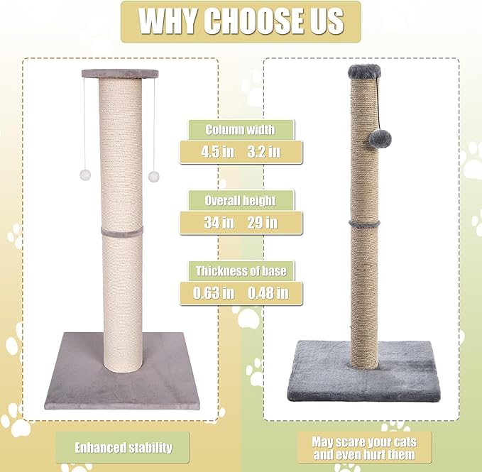 Cat Scratching Post-Scratching Post with Sisal Rope for Indoor Cats Large Cat Scratching Post sisal cat Scratcher Cute for Kitten Scratching Post(34 inch)