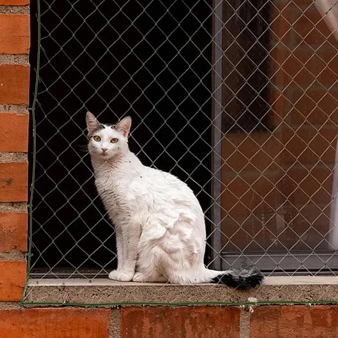 Cat Netting Balcony, Upgraded HDPE & Stainless Steel Tough Balcony Netting for Pets, 10FT X 13.1FT Anti Fall Cat Balcony Netting for Window, Balcony, Stairs, with Cat Ball