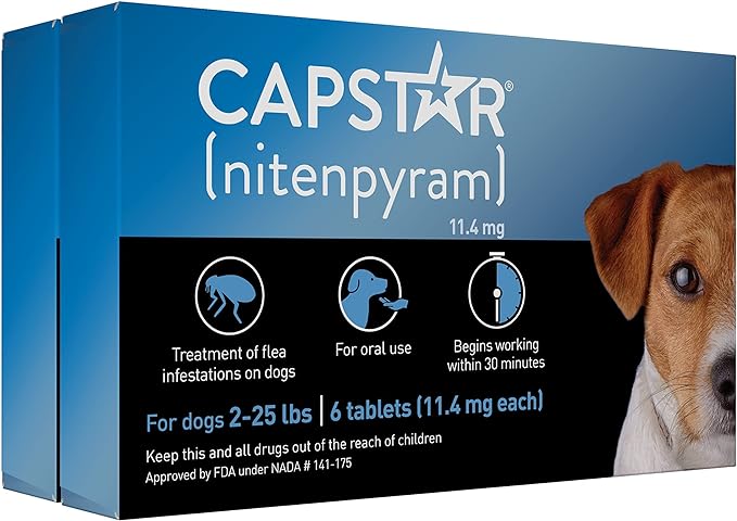 Capstar (nitenpyram) for Dogs, Fast-Acting Oral Flea Treatment for Dogs 2-25 lbs, Vet-Recommended Flea Medication Tablets Start Killing Fleas in 30 Minutes, 12 Doses