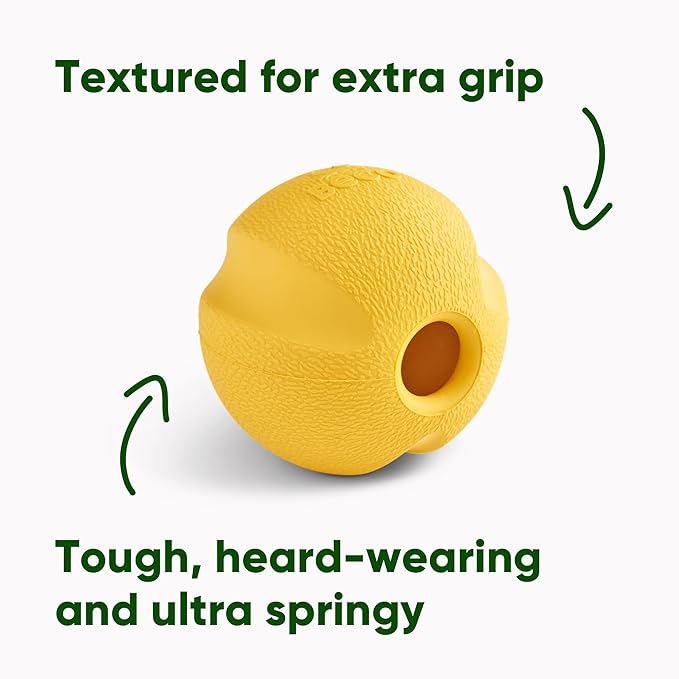 Beco Natural Rubber Outdoor Bouncy Play Ball for Dogs & Puppies, Fetch & Launcher Compatible, Bright Visible Yellow