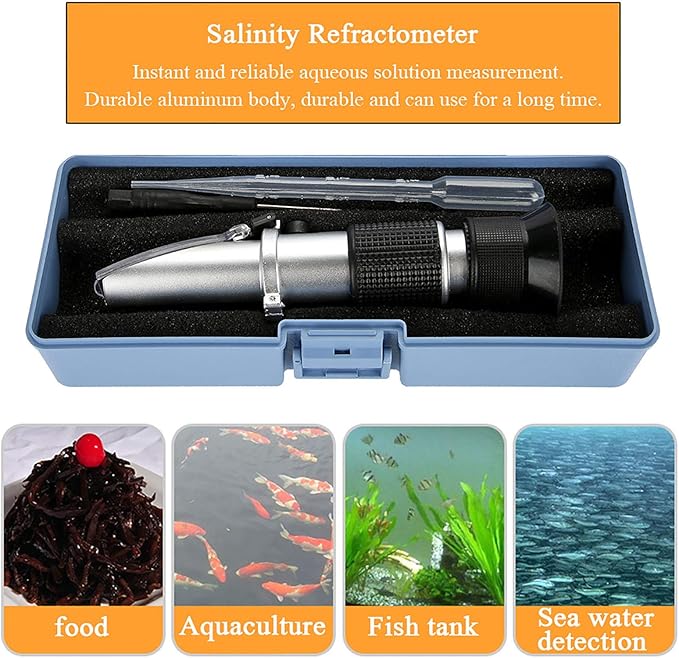 Seawater Salinity Meter Aquarium Optics Refractometers Saltwater Test Kit Temperature ATC Digital 0-10% for Seawater Pool Aquarium Fish Tank