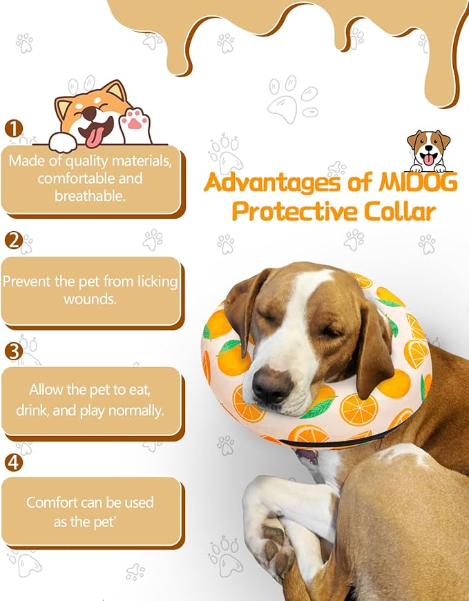 Dog Cone Collar for Small Medium Large Dogs for After Surgery, Pet Inflatable Neck Donut Collar Soft Protective Recovery Cone for Dogs and Cats - Alternative E Collar Does Not Block Vision - Orange,M