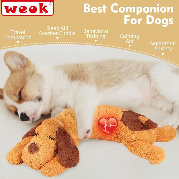 Heartbeat Puppy Toy - Comfort Cuddler Pillow, Dog Anxiety Relief Calming Aid,Heartbeat Stuffed Toy for Dogs,Puppy Heartbeat Toy Sleep Aid,Dog Heartbeat Toy for Pet