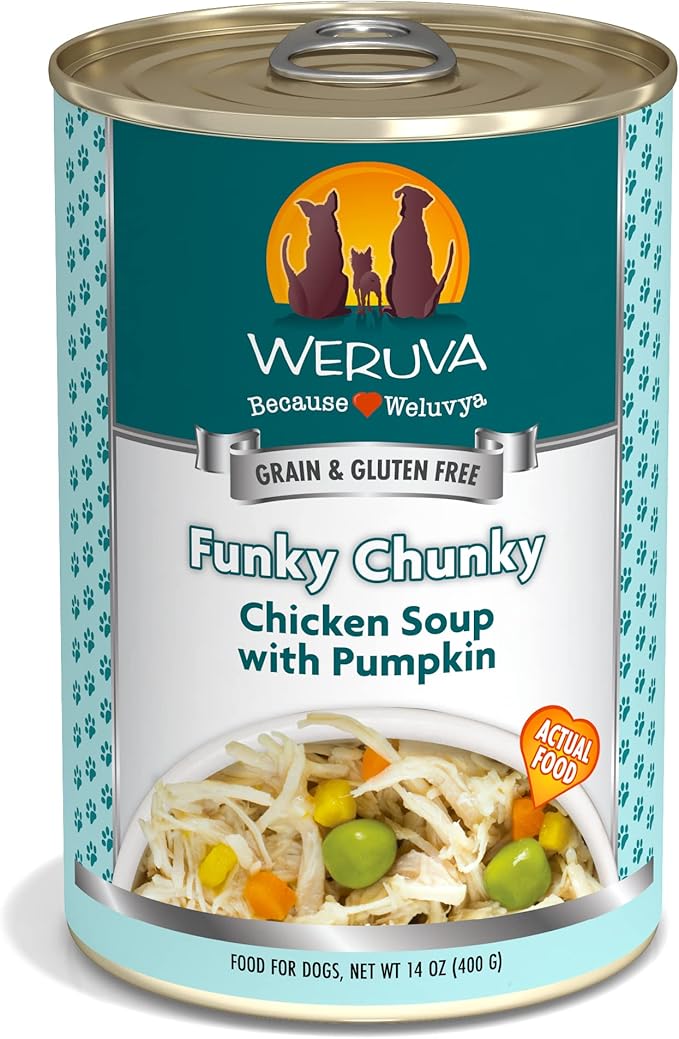 Weruva Classic Dog Food, Funky Chunky Chicken Soup with Chicken Breast & Pumpkin in Gravy, 14oz Can (Pack of 12)