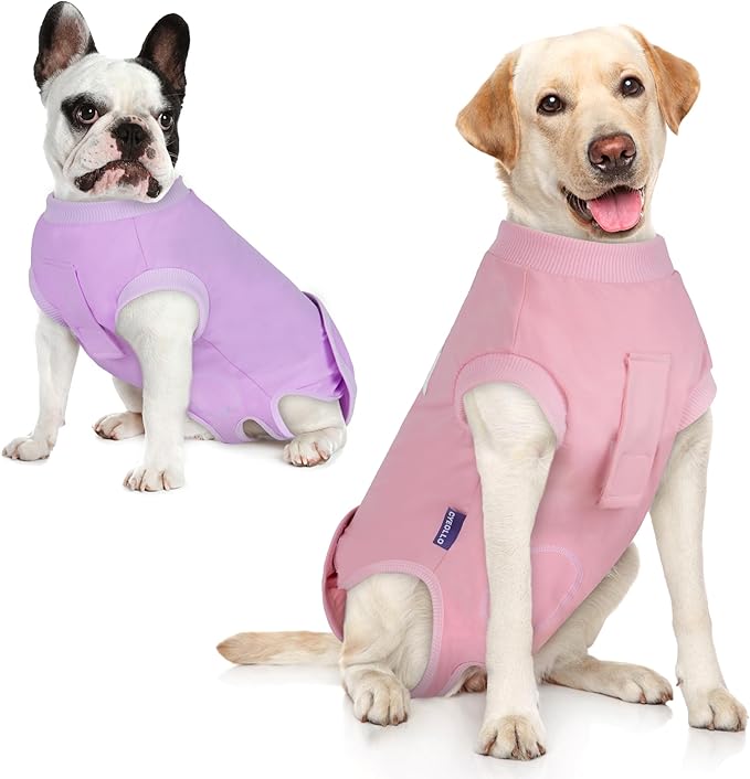 cyeollo 2pack Dog Onesie for Surgery Large Dogs Recovery Suit Female Male Breathable Pet Bodysuit After Surgery for Spay Neuter Surgical Recovery Onesies Shirt, Pink & Purple, XXL