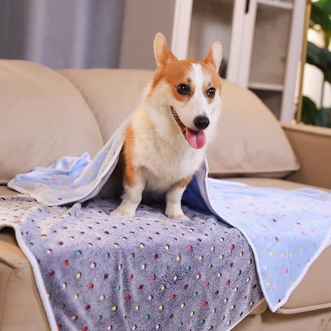 1 Pack 6 Blankets Dog Cat Soft Fluffy Fleece Pet Blanket Warm Cute Print Design Puppy Kitten Blanket Doggy Dot Large(41"x31")