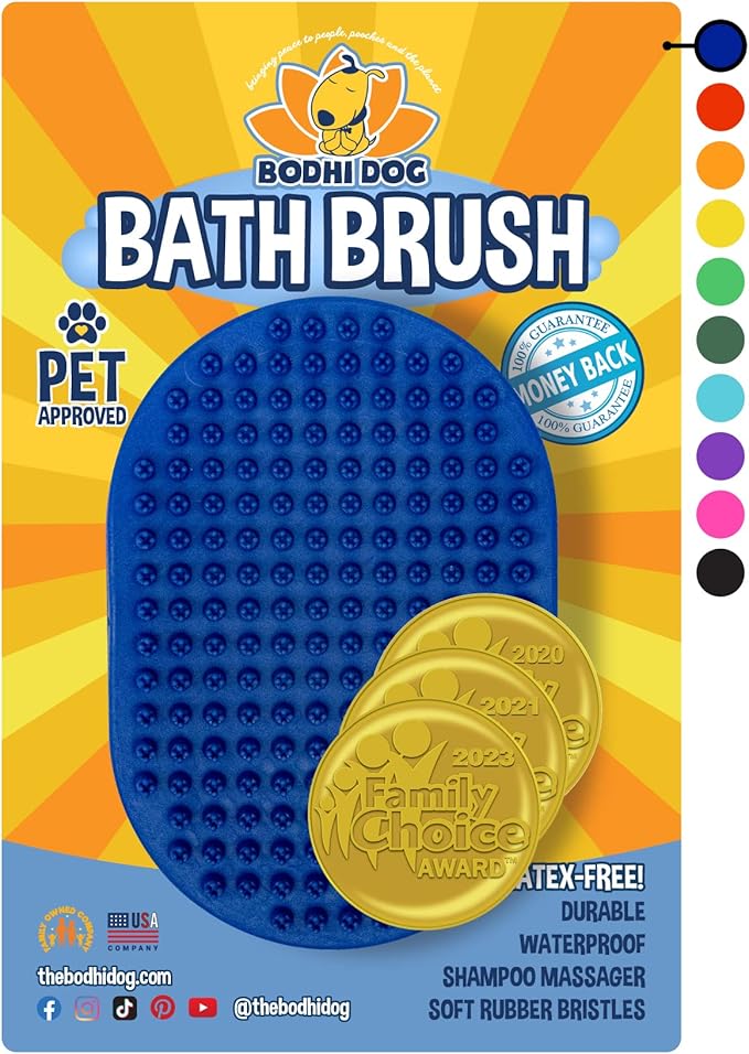 Bodhi Dog Shampoo Brush | Pet Shower & Bath Supplies for Cats & Dogs | Dog Grooming Bath Brush For Long & Short Hair Dog Scrubber | Professional Quality Dog Wash Brush (Stainless Comb Bundle, Blue)