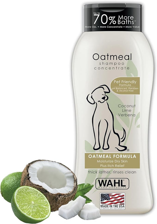 Wahl USA Dry Skin & Itch Relief Pet Shampoo for Dogs – Oatmeal Formula with Coconut Lime Verbena & Pet Friendly Formula, 24 Oz - Model 820004A