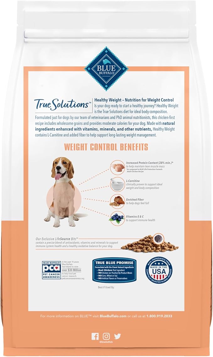 Blue Buffalo True Solutions Healthy Weight Natural Dry Food for Adult Dogs, Chicken, 24-lb. Bag