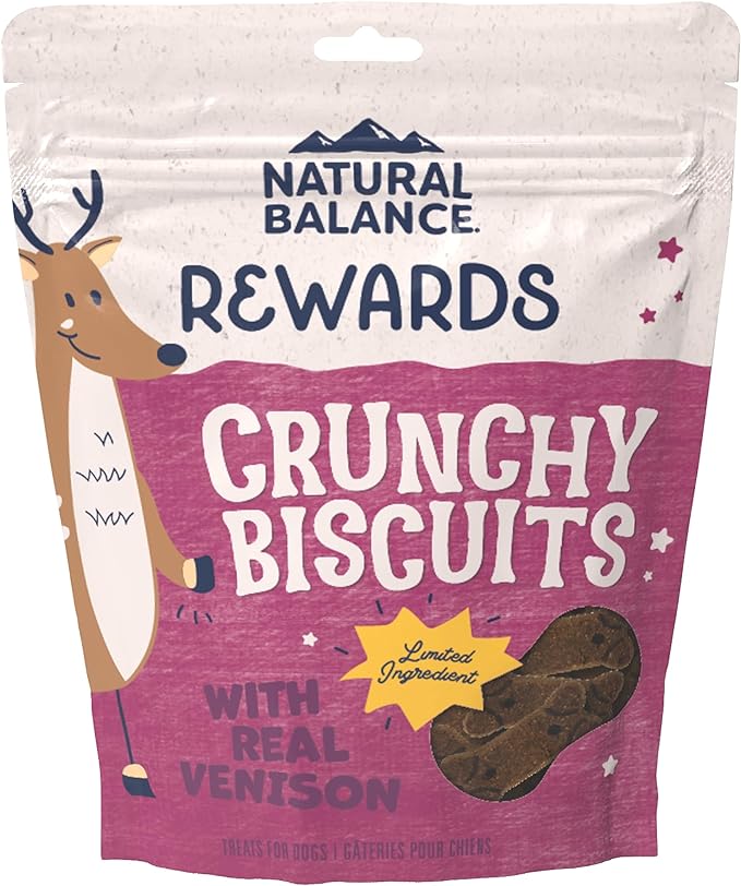 Natural Balance Limited Ingredient Rewards Crunchy Biscuits, Grain-Free Dog Treats for Adult Dogs of All Breeds, Venison Recipe, 14 Ounce (Pack of 1)