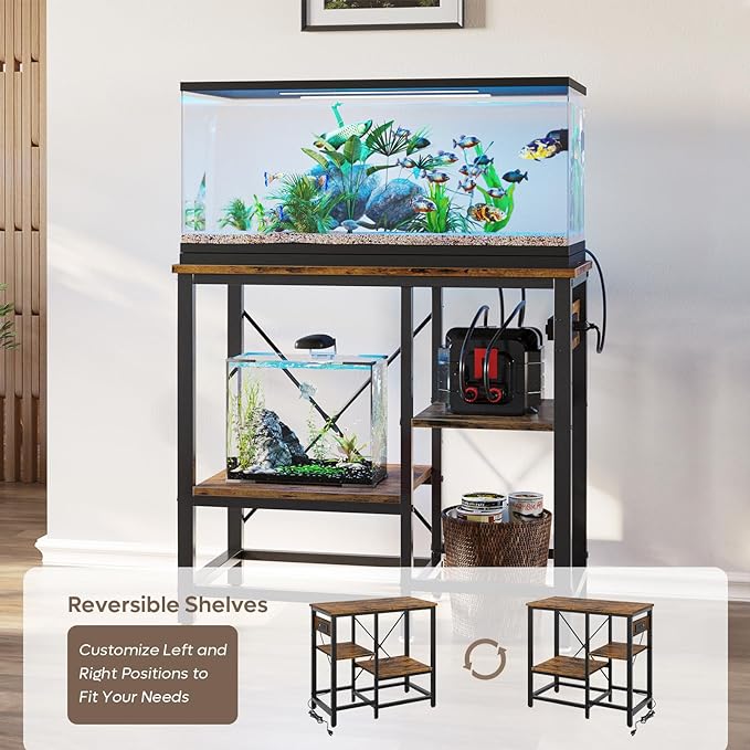 Bestier 20-29-37 Gallon Fish Tank Stand with Power Outlets, 6-Leg Metal Aquarium Stand, Reptile Tank Stand with 3-Tier Adjustable Storage Shelve, 400LBS Capacity 30.7" L x 13.8" W