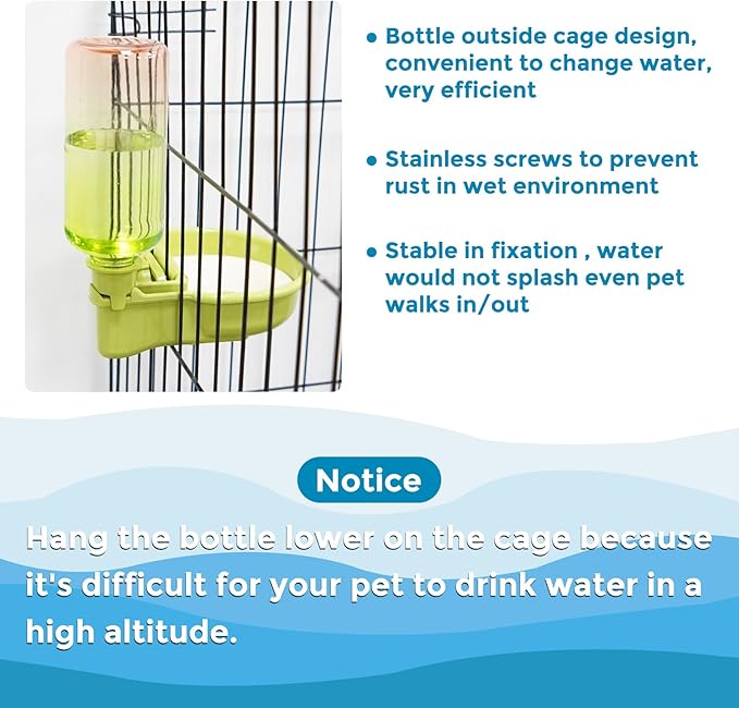 16oz Pet Water Bottle, Gravity Dog Water Bowl Dispenser for Cage, Anti-Overflow Water Dispenser for Small Dogs, Cats, Rabbits and Other Small Animals, BPA Free, Gradient Green