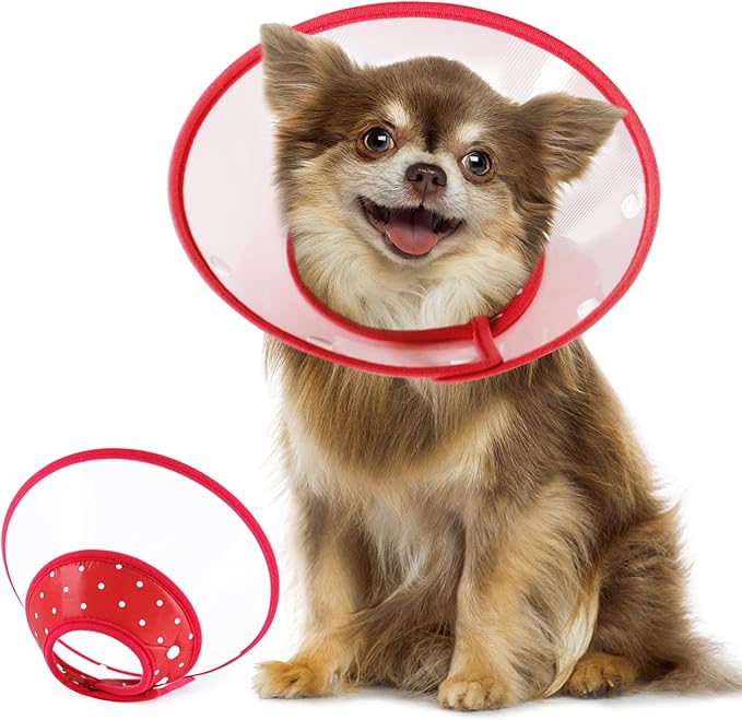 Vivifying Pet Cone for Small Dogs and Cats, Adjustable 5.7-8 Inches Recovery Cone, Lightweight Elizabethan Collar for Cats, Puppy and Small Dogs (Red)