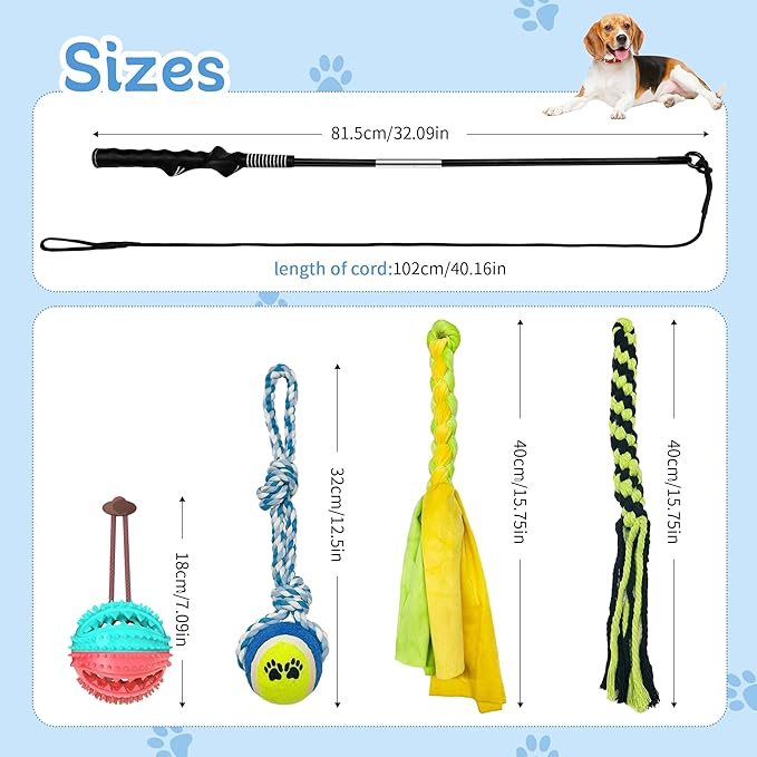 Flirt Pole for Dogs, Interactive Toys Tug-of-war for Dogs, Durable Teaser Wand, Chase Toys with Rope Chewing Sticks, for Outdoor Exercise & Training (no switch-32.1Inch)