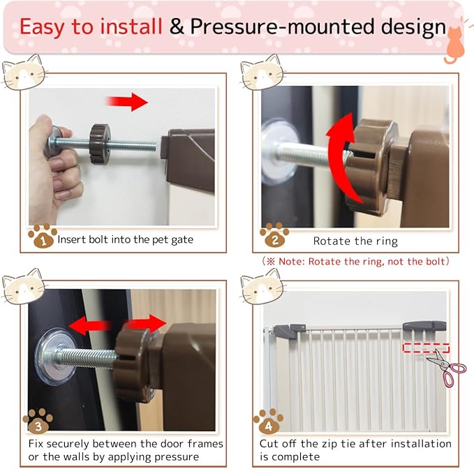 Extra Tall Pet Gate 55.12" High Pressure Mounted 34.06"-38.38" Extra Wide (9 Sizes) 1.37" Gap for Cat Dog Children Stairs Doorway Hallway No Drilling Auto-Close (34.06"-38.38", Cream White)