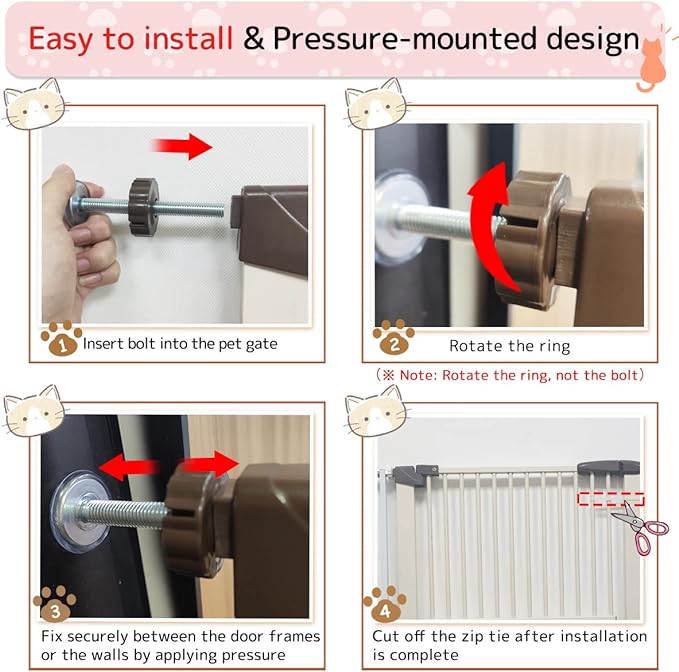 Extra Tall Pet Gate 55.12" High Pressure Mounted 42.52"-46.64" Extra Wide (9 Sizes) 1.37" Gap for Cat Dog Children Stairs Doorway Hallway No Drilling Auto-Close (42.52"-46.64", Cream White)