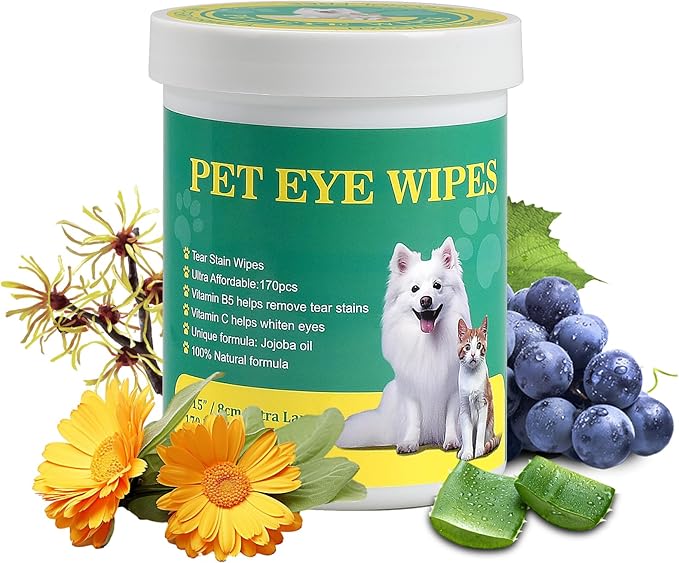 170pcs Dog Eye Wipes, 3.15“/8CM Dog Tear Stain Remover Wipes, Pet Eye Wipes for Dogs and Cats, Remove Crust DischargeMucus Secretions, Dog Eye Wash Pads for White Dogs, Clean and Moisturize