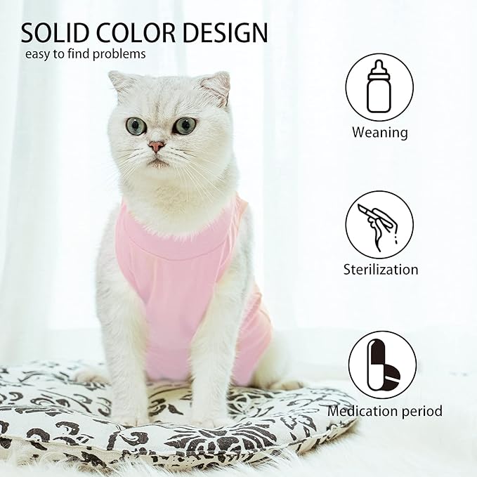 Kitten Onesies,Cat Recovery Suit for Abdominal Wounds or Skin Diseases,After Surgery Wear Anti Licking Wounds,Breathable E-Collar Alternative for Cat Pink S