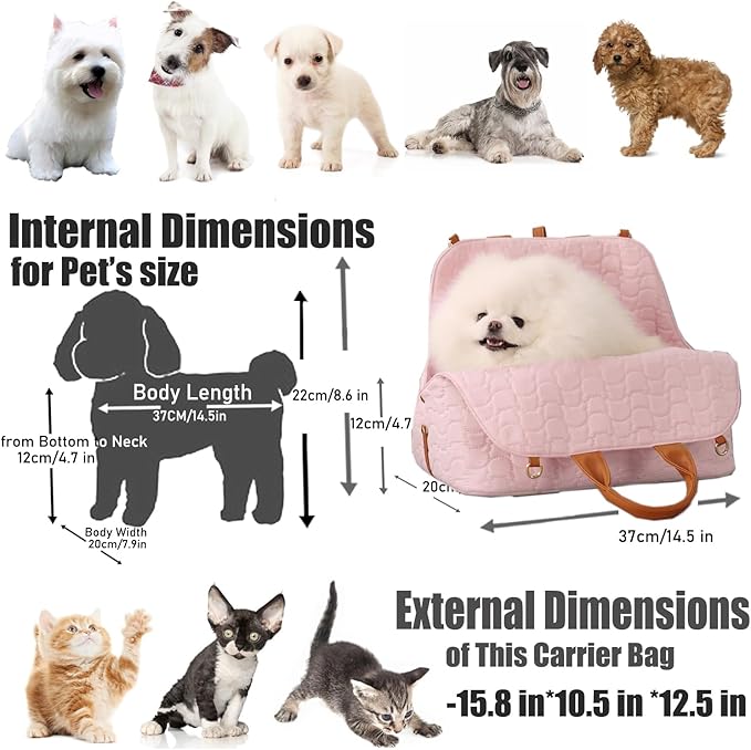 Puppy Carrier Bag Woman,Small Dog Purse Totes Large Cat Pups Kennel Car Seat,Breathable Mesh Soft Cushion,Traveling Pets Tote for Hiking Picnic Outdoor (Pink)