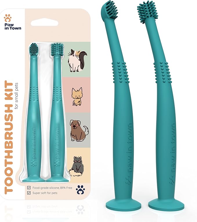 PAWINTOWN Soft Cat Toothbrush Set – Suitable for Dogs – Food Grade Silicone – Cat Dental Care, Cat Teeth Cleaning, Cat Tooth Brushing Kit (Tropical Teal)