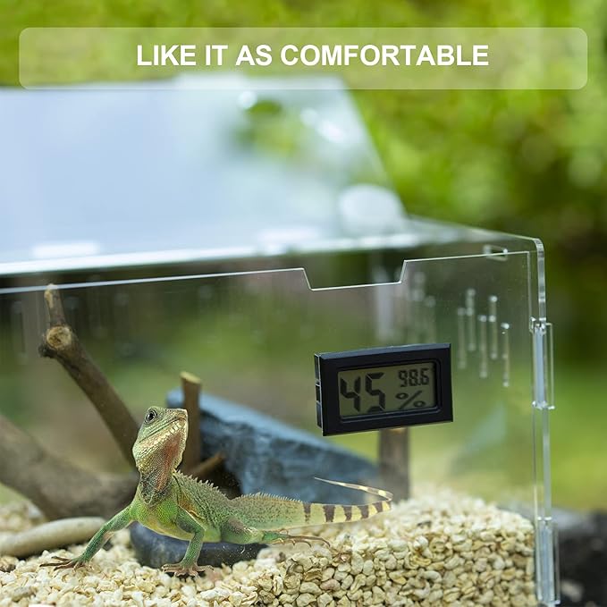 BETAZOOER Reptile Terrarium Breeding Tank Acrylic Reptile Feeding Box with Temperature Hygrometer (11.4"x7.7"x5.9")