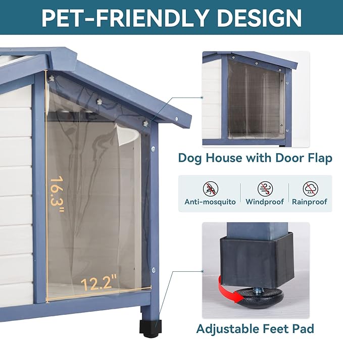 Petsfit Small Dog House, 33" L x 22.5" W x 25.2" H Waterproof PVC Roof Dog House for Small Dogs,Small Dog House with Adjustable Foot Mat and Door Flap, White