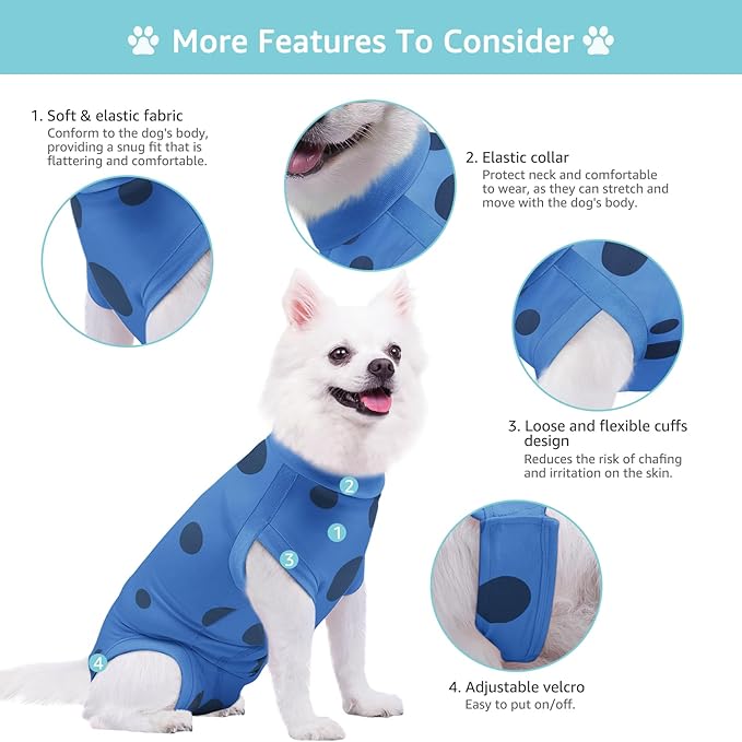 Dog Recovery Suit, Professional Dog Surgery Suit Post Spay, Neuter, Abdominal Surgical Suit for Male Female Dogs Can Pee, Prevent Licking Soft Breathable Cotton Covers Wound (Blue, X-Small)