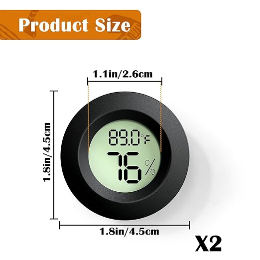 Palksky Reptile Thermometer and Humidity Gauge 2 PCS for Bearded Dragon, Jumping Spider, Leopard Gecko, Hermit Crab, Gecko, Ball Python, Lizard, Reptile Tank Accessories