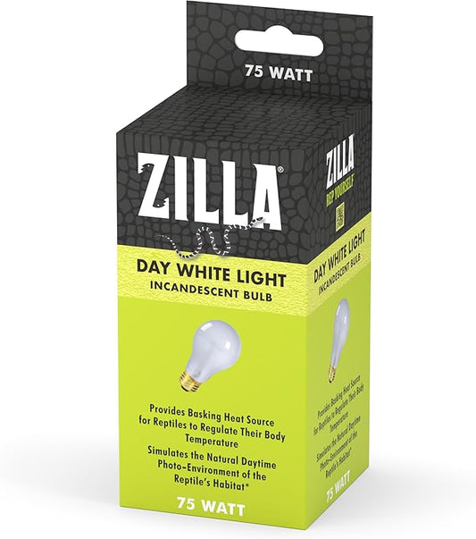 Zilla Reptile Terrarium Incandescent Heat Bulb, Day White, 75 Watts