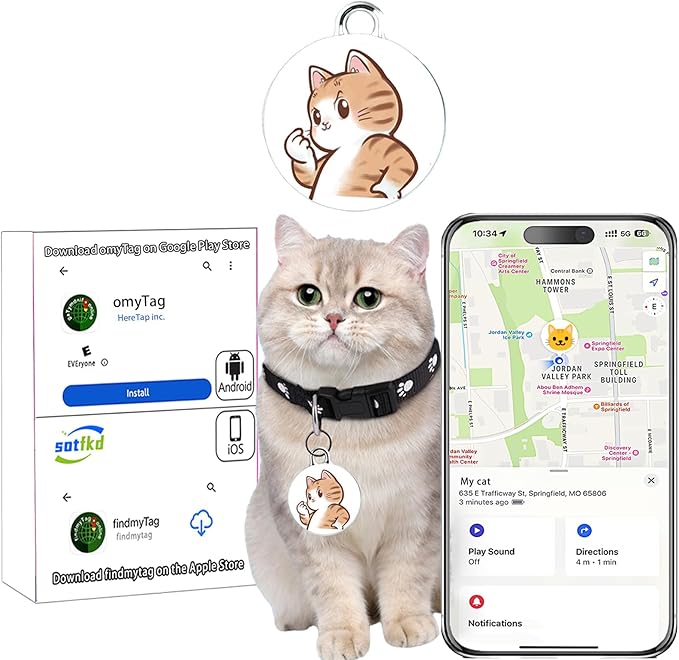 Cat Tracker-Cat Tracker Collar-Pet Trackers | Android and iOS Universal | No Monthly Fee | No Charging Required | Waterproof | Works with Any Collar