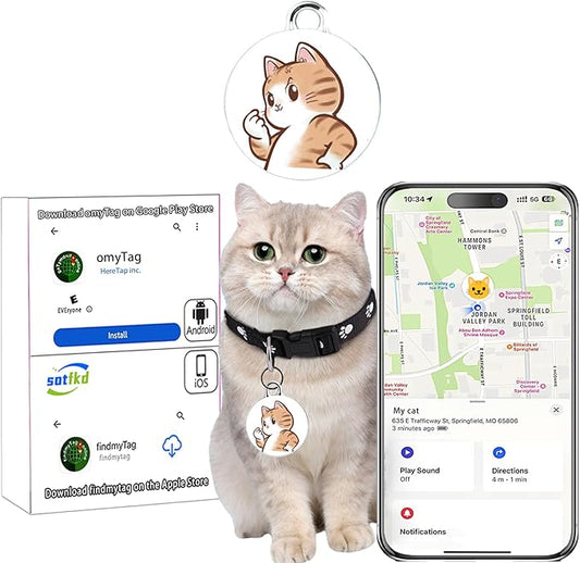 Cat Tracker-Cat Tracker Collar-Pet Trackers | Android and iOS Universal | No Monthly Fee | No Charging Required | Waterproof | Works with Any Collar