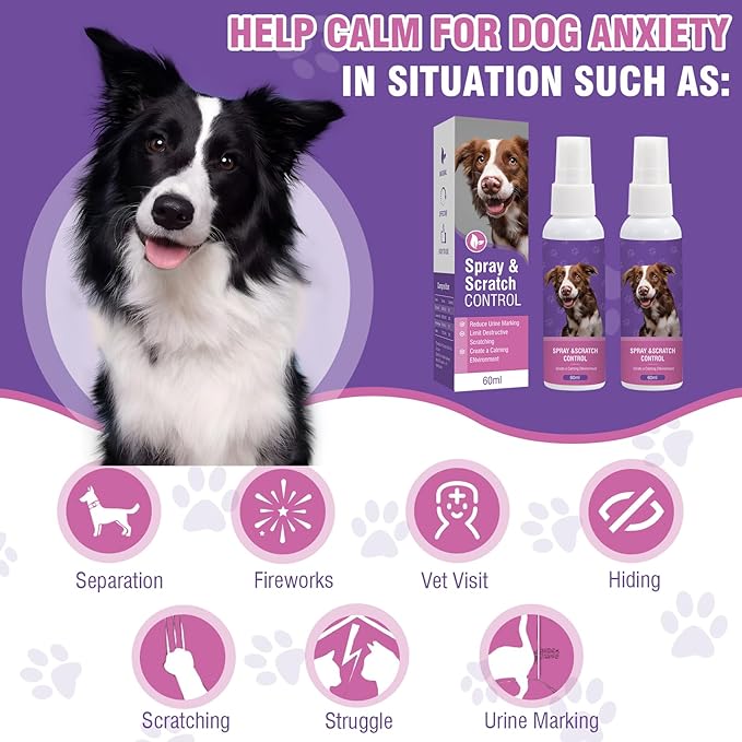 Dog Pheromone Calming Spray 2Pack Relief Stress & Anxiety - Pheromone Spray for Dog New Environment Anxiety and Stress Relief Calming Care for Small/Medium/Large Dogs Travel Home Vet Visits Fireworks