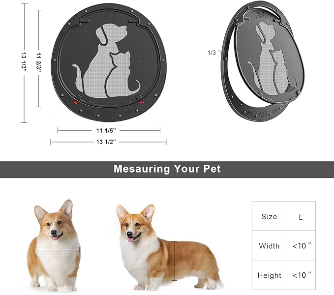 Dog Door for Screen Door, Patent Desigh Pet Screen Door with Lockable Magnetic Flap for Doggy Dog and Cat Door, Black